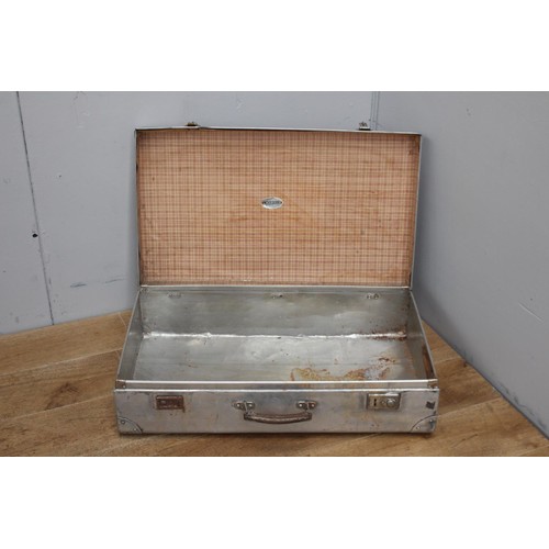 222 - White metal suitcase {20 cm H x 74 cm W x 43 cm D}.