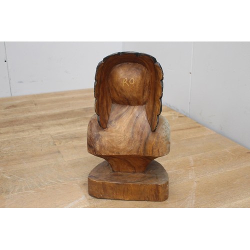 226 - Solid wood Indian bust {52 cm H x 30 cm W x 20 cm D}.