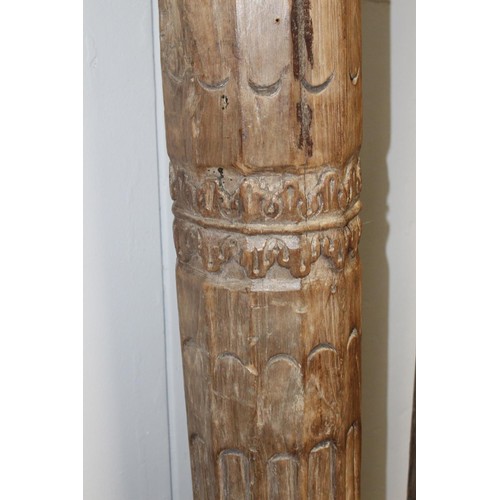 241 - Pair of Corinthian top pillars mounted on stone base {240 cm H x 58 cm W x 28 cm D}.