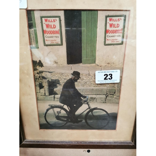 23 - Will's Woodbine cigarettes framed advertising print {34 cm H x 29 cm W}.