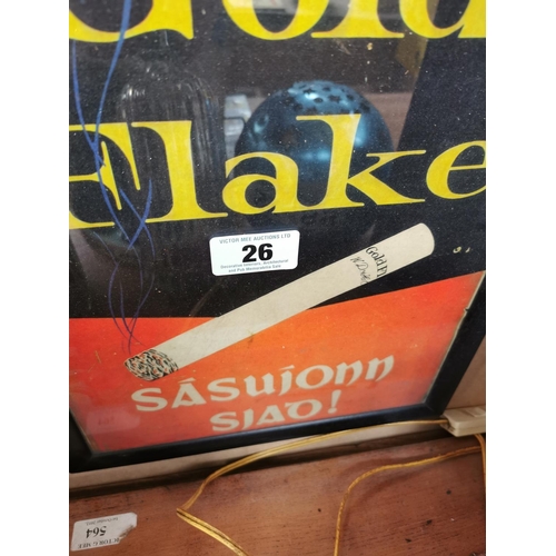 26 - Gold flake cigarettes framed advertising print {39 cm H x 32 cm W}.