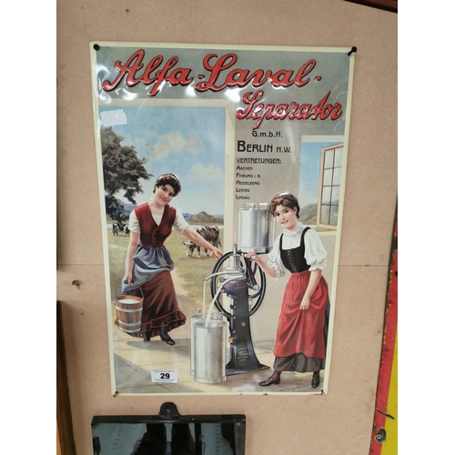 29 - Unusual German tin plate advertising sign {59 cm H x 39 cm W}.
