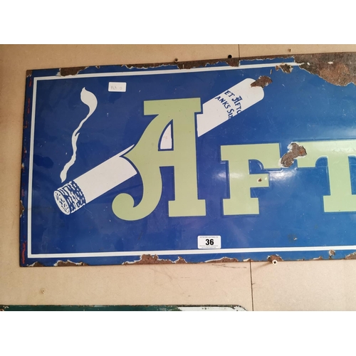 36 - Afton cigarettes enamel advertising sign {43 cm H x 118 cm W}.