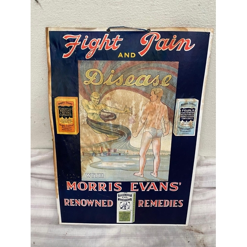 50A - Fight Pain and Diseas Morris Evans' renowned remedies advertising print {38 cm H x 27 cm W}.