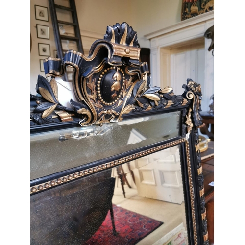 101 - Good quality 19th. C. ebonised and gilt wall mirror the centre bevelled plate flanked by four narrow... 