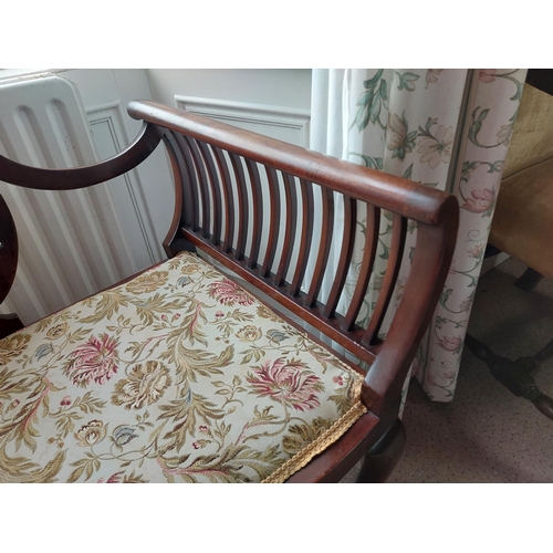 1012 - Good quality Edwardian mahogany and upholstered window seat raised on cabriole legs {86 cm H x 130 c... 