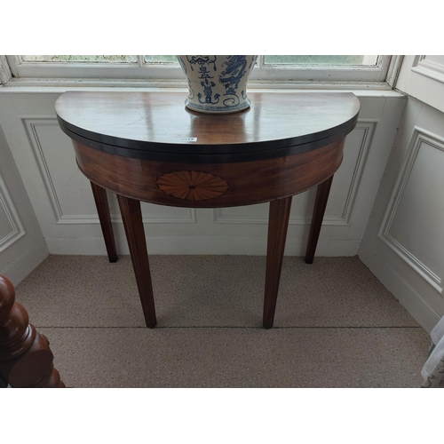 1017 - Georgian inlaid mahogany turn over leaf tea table on sqaure tapered legs {73 cm H x 94 cm W x 47 cm ... 