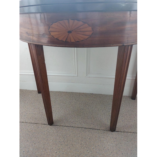 1017 - Georgian inlaid mahogany turn over leaf tea table on sqaure tapered legs {73 cm H x 94 cm W x 47 cm ... 