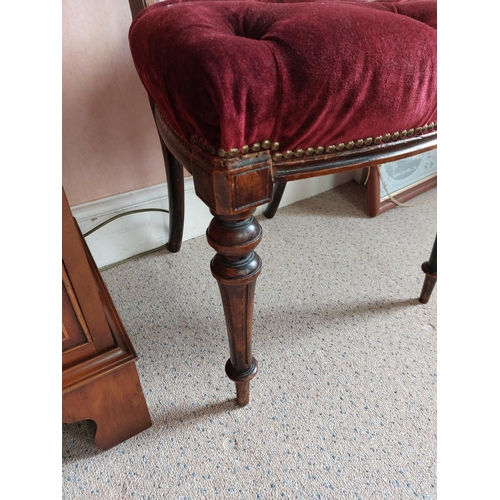 1020 - Edwardian walnut and upholstered side chair raised on turned legs {87 cm H x 47 cm W x 47 cm D}.