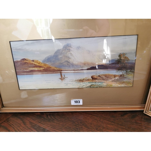 103 - Pair of 19th. C. E. M. Earp Lake Scenes watercolours mounted in gilt frames { 40cm H X 58cm W }.