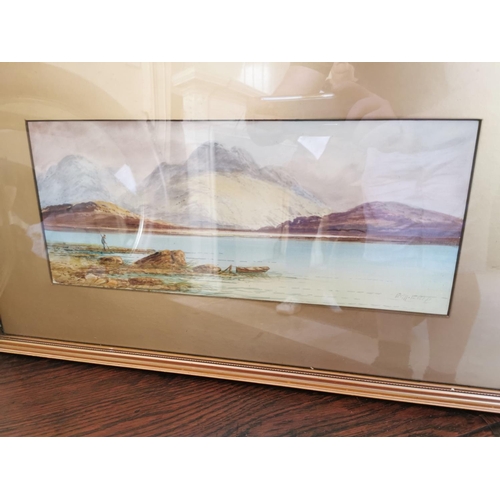 103 - Pair of 19th. C. E. M. Earp Lake Scenes watercolours mounted in gilt frames { 40cm H X 58cm W }.