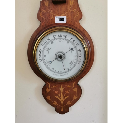 108 - Good quality 19th. C. inlaid mahogany banjo barometer { 93cm H X 30cm W }.