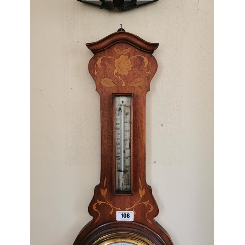 108 - Good quality 19th. C. inlaid mahogany banjo barometer { 93cm H X 30cm W }.