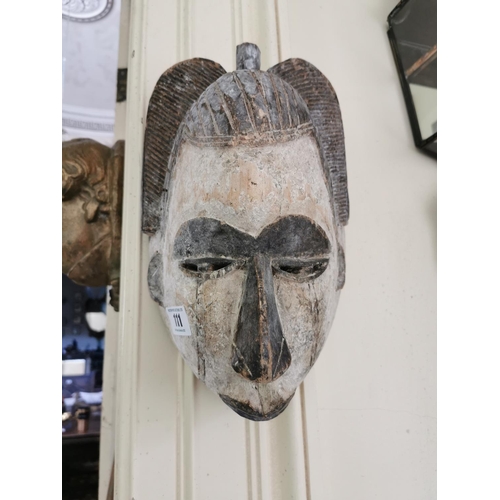 111 - 19th. C. African carved wooden mask { 38cm H X 21cm W X 20cm D }.