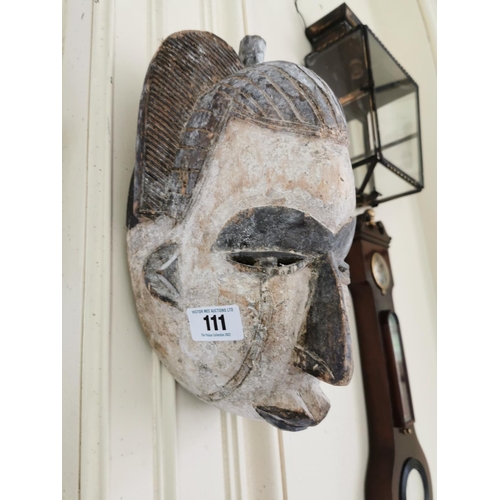 111 - 19th. C. African carved wooden mask { 38cm H X 21cm W X 20cm D }.