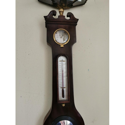 116 - Good quality 19th. C. mahogany banjo barometer with silvered dial { 106cm H X 31cm W }.