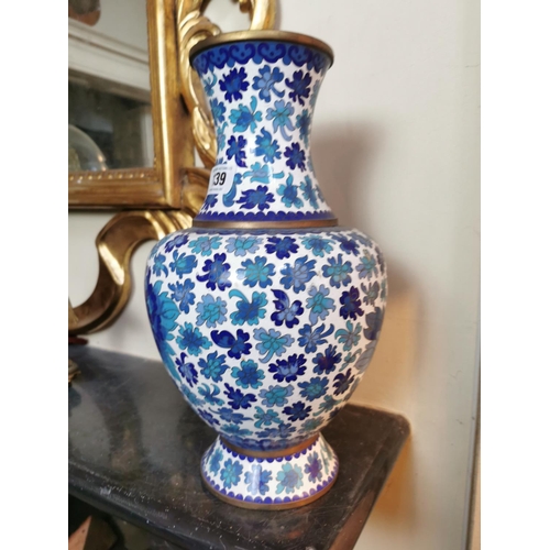 139 - Oriental cloisonne vase decorated with Peony Flower motif. { 39cm H X 22cm Dia }.