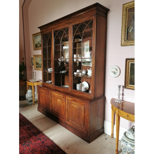 202 - Georgian mahogany bookcase with three long glazed doors over three panelled doors {251 cm H x 211 cm... 