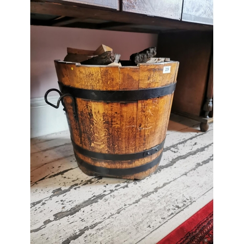 229 - 19th. C. metal bound oak log bucket { 57cm H X 73cm Dia }.