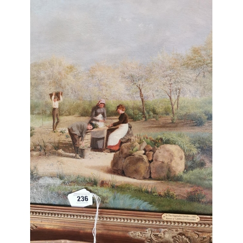 236 - 19th C. Garden Scene oil on canvas mounted in decorative gilt frame {63 cm H x 90 cm W}.