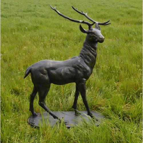 29 - Cast iron figure of a stag on raised an oval plinth {140 cm H x 90 cm W}.