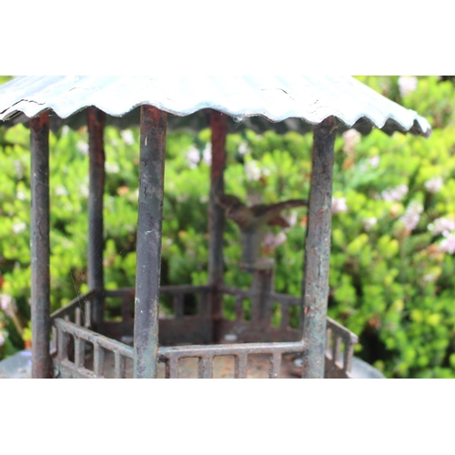 3 - Cast iron and aluminium bird table in the form of a house { 120cm H X 30cm Dia }.