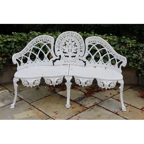 36 - Decorative aluminium garden seat in the Coalbrookdale style { 85cm H X 140cm W X 40cm D }.