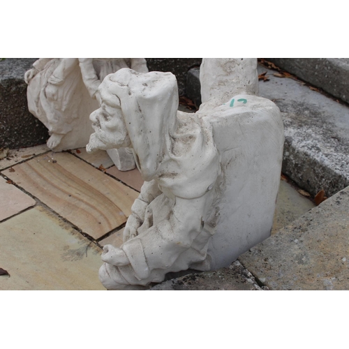 39 - Pair of plaster corner figures in the Gothic style. { 72cm H X 40cm W X 50cm D }.