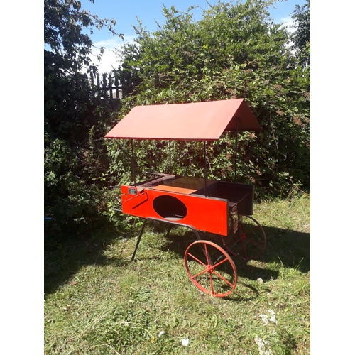 4 - Vintage Le Creuset Barbecue with canopy in tradional le creuset red colour and metal spoke wheels {B... 