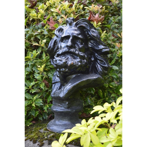 41 - Cast iron bust of Heracles {60 cm H x 33 cm W}