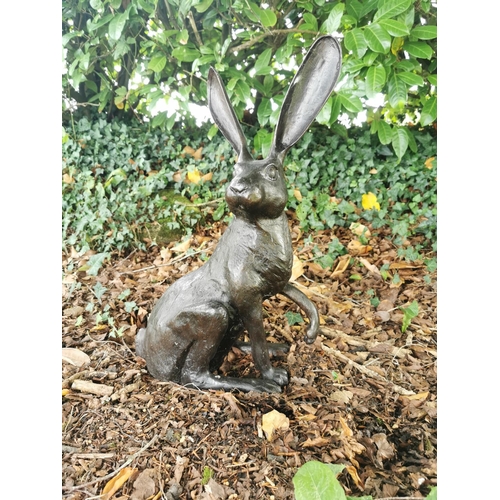43 - Exceptional quality bronze sculpture of a Hare {58 cm H x 38 cm W x 21 cm D}.