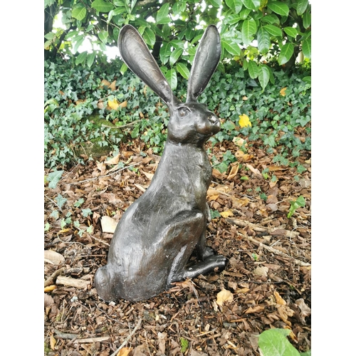 43 - Exceptional quality bronze sculpture of a Hare {58 cm H x 38 cm W x 21 cm D}.