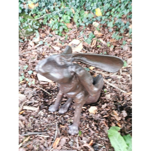 44 - Exceptional quality bronze sculpture of a Hare {37 cm H x 31 cm W x 32 cm D}.