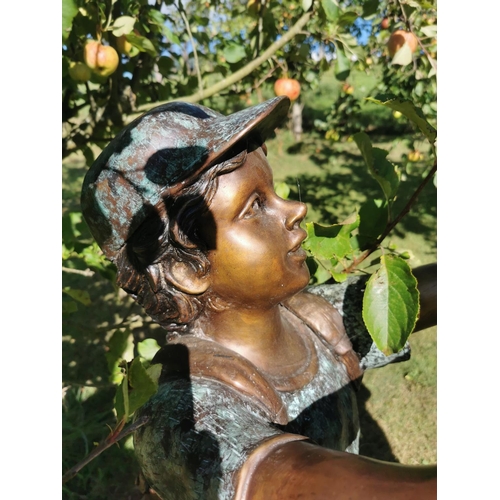 5 - Exceptional quality bronze sculpture of boys climbing a ladder stealing apples from the orchard {190... 