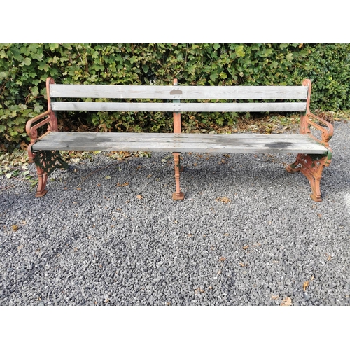 62 - 19th C. cast iron park bench with wooden lats {80 cm H x 217 cm W x 60 cm D}.