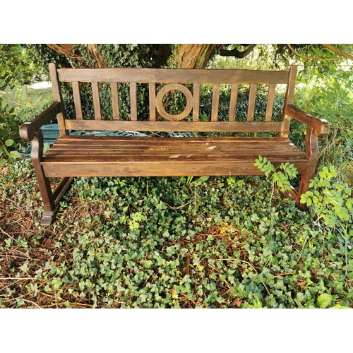 77 - Rustic hardwood garden bench { 97cm H X 179cm W X 68cm D }.