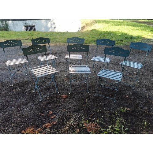 78 - Set of eight metal garden seats { 81cm H X 42cm W X 50cm D }.