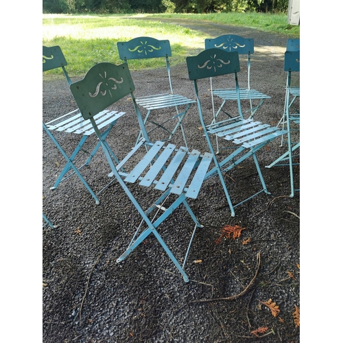 78 - Set of eight metal garden seats { 81cm H X 42cm W X 50cm D }.