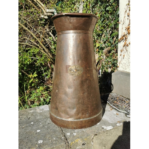 79 - 19th. C. brass and metal haystack milk can Stamped Butter Factory No 17 { 77cm H X 45cm Dia }.