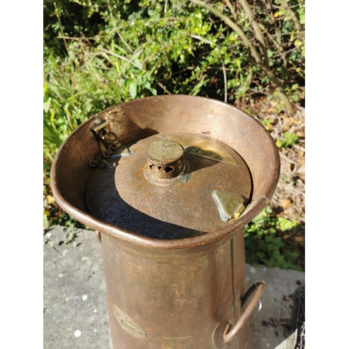 79 - 19th. C. brass and metal haystack milk can Stamped Butter Factory No 17 { 77cm H X 45cm Dia }.