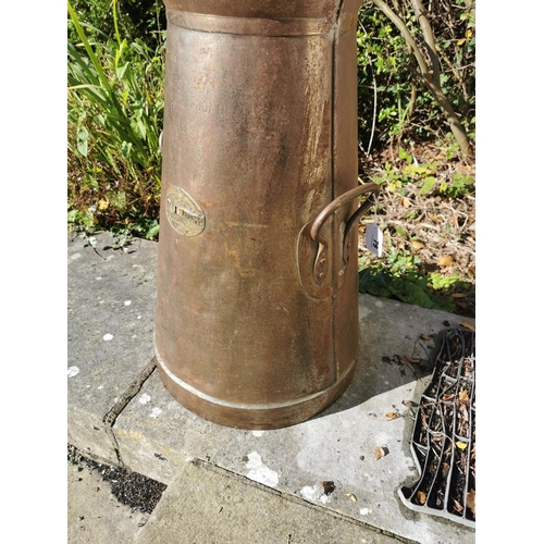 79 - 19th. C. brass and metal haystack milk can Stamped Butter Factory No 17 { 77cm H X 45cm Dia }.