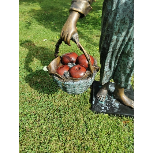 8 - Exceptional quality bronze sculpture of a Girl the apple seller {87 cm H x 45 cm W x 40 cm D}.
