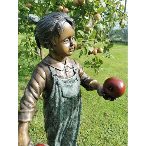 8 - Exceptional quality bronze sculpture of a Girl the apple seller {87 cm H x 45 cm W x 40 cm D}.