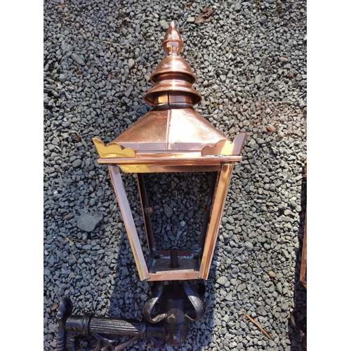 84 - Pair of metal and copper wall lanterns { 58cm H X 26cm W }.