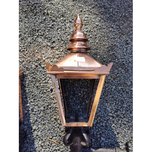 84 - Pair of metal and copper wall lanterns { 58cm H X 26cm W }.