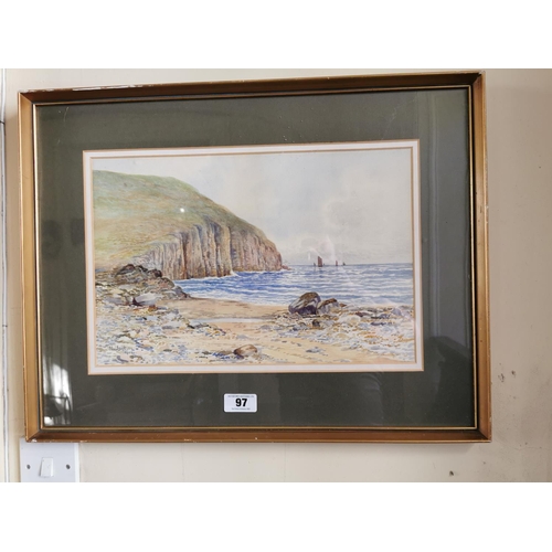 97 - Early 20th C. framed water colour Coastal scene by M Jackson 1909 {49 cm H x 64 cm W}.