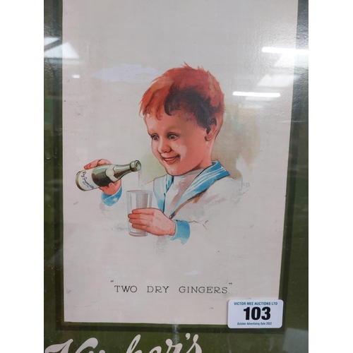 103 - Kirker's Table Water framed advertising showcard { 43cm H X 30cm W }.