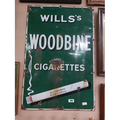 104 - Original Wills's Woodbine Cigarettes enamel advertising sign. {91 cm H x 61 cm W}.