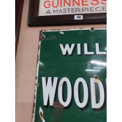 104 - Original Wills's Woodbine Cigarettes enamel advertising sign. {91 cm H x 61 cm W}.