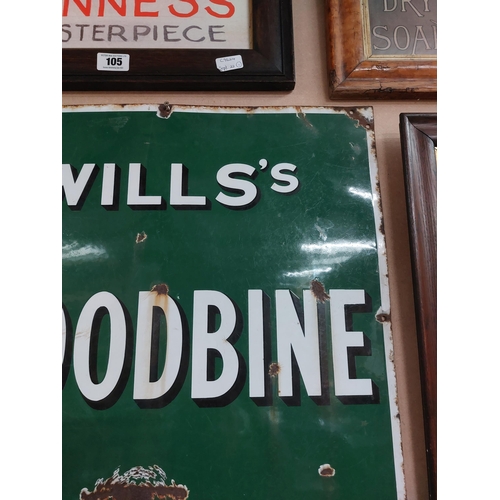 104 - Original Wills's Woodbine Cigarettes enamel advertising sign. {91 cm H x 61 cm W}.